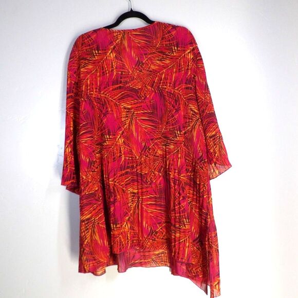 Catherines Blouse Women 2X-22/24W Floral Crinkle Beaded Asymmetrical Tropical - Picture 3 of 11